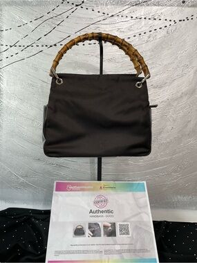 Gucci Dark Brown Handbag with Bamboo handles in nylon and patent leather